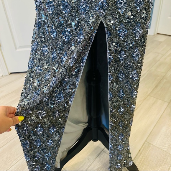 NWT Mac Duggal Sz 6 5479 Embellished One Shoulder Asymmetrical Gown Slate $798 - Picture 15 of 17